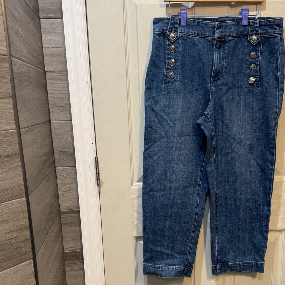 Talbots Dark Blue Cropped Button-Front Jeans - image 1